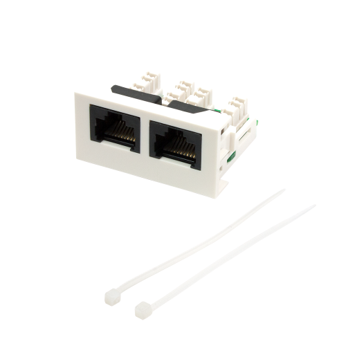 22.5x45 Mosaic insert with 2xRJ45 Cat.5e sockets, white